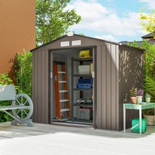 Garden Shed Storage Unit w/ Locking Door Foundation Kit Air Vent Brown