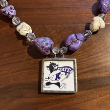 Kansas State University Wildcat Hand Made Beaded Gemstone Necklace OOAK