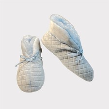 NEW VINTAGE Quilted Plush Ankle Slippers Women's XL 9.5 10 10.5 Fuzzy Light Blue