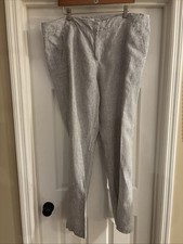 Chico's Ultimate Fit 100 Linen Wide Leg Pant Brown Ivory Stripe Size 3