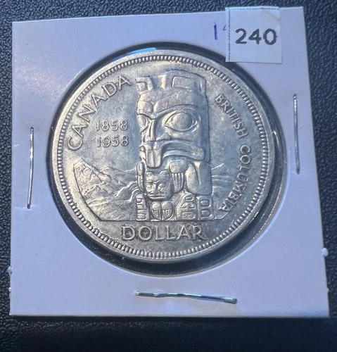 Canada 1958 Silver Dollar (British Columbia 100th) 23.33 Grams .800