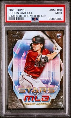 2023 Topps Stars of MLB SMLB34 Corbin Carroll ROOKIE BLACK REFRACTOR 11/25 PSA 9