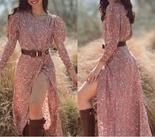 Zara Floral Mini Dress Multicolored Print, Square-Neck, Puff Sleeve, Size XS