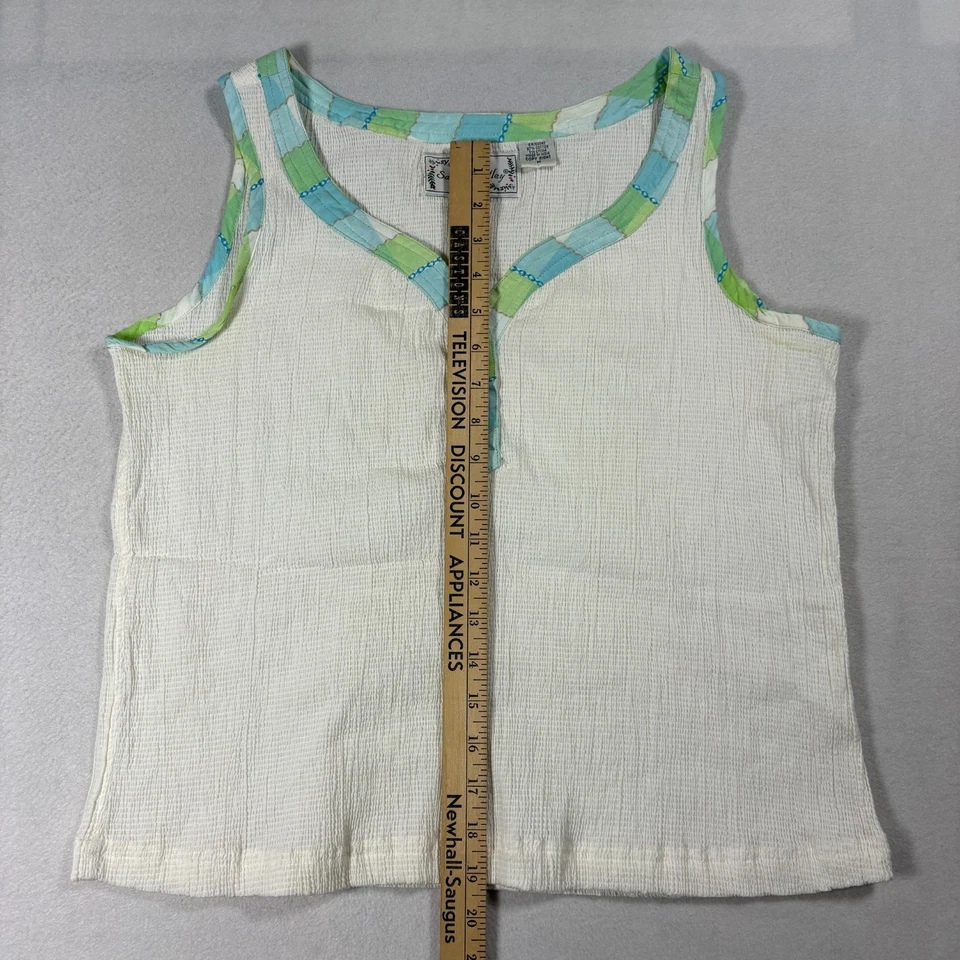 Sarah Bentley 白色纹理背心女式 M 波西米亚布贴装饰 Y2K 夏季 — 第 4/4 张图片