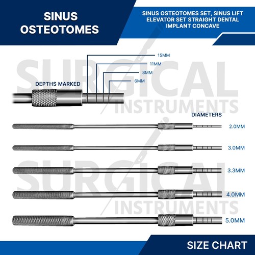 5 Pcs Sinus Osteotomes Concave Straight With Sterilization Cassette German Grade - Picture 3 of 11