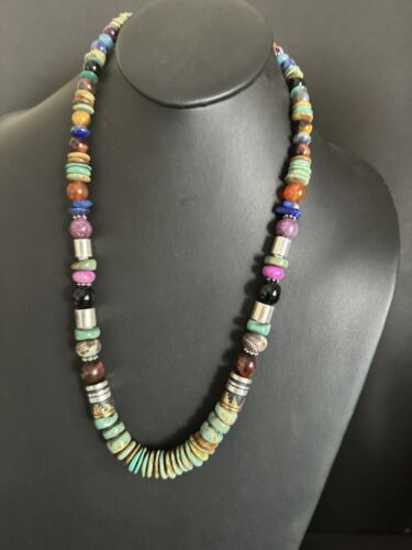 Tommy & Rosita Singer T R Sterling Silver Green Turquoise Bead Necklace 28” - Picture 3 of 7