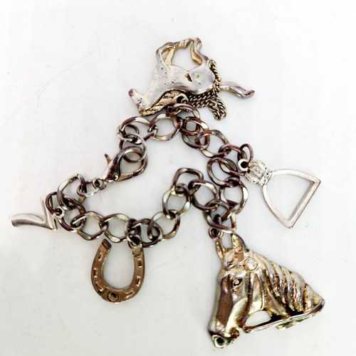 Vtg Silver Tone Equestrian Horse Horseshoe Charm Chain Link Lucky Bracelet 7" - Picture 3 of 5