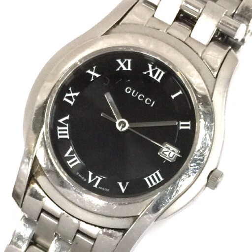 GUCCI 5500M Black Dial Silver Watch Swiss Made Quartz Men Women