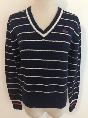 HAYMAKER LACOSTE Vintage V-Neck Sweater Navy w/White Stripes & Red