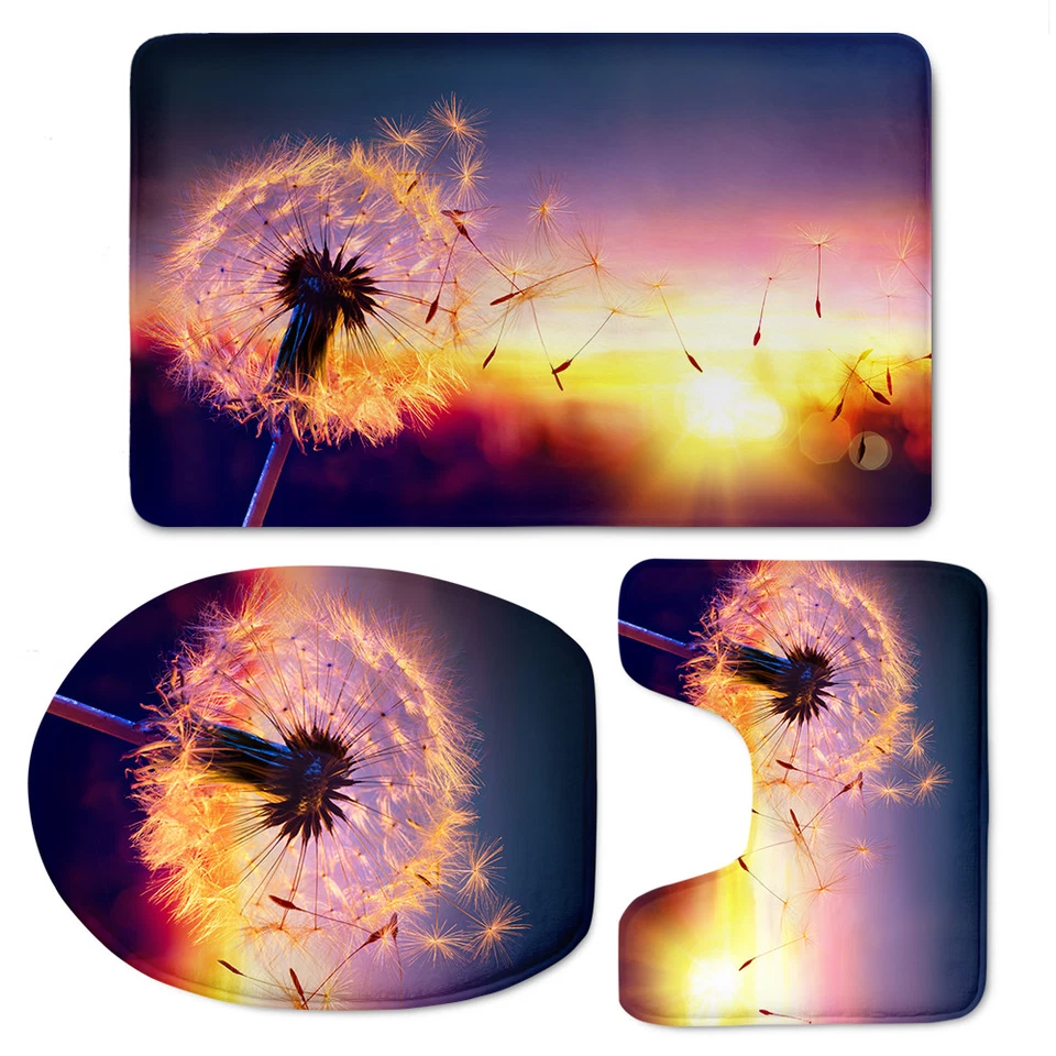 Juego de 3 fundas de inodoro florales violetas alfombra tapa baño rosas alfombras antideslizantes acolchadas Foto 4 de 4