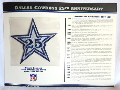DALLAS COWBOYS ~ 25th ANNIVERSARY NFL PATCH STAT CARD Willabee & Ward WORN 1984