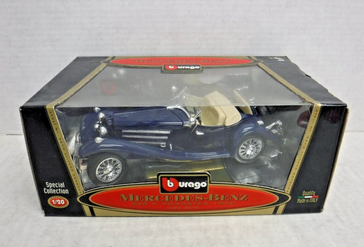 Blue Mercedes-Benz 500K Roadster 1936 Burago 1/20 Scale Diecast HS