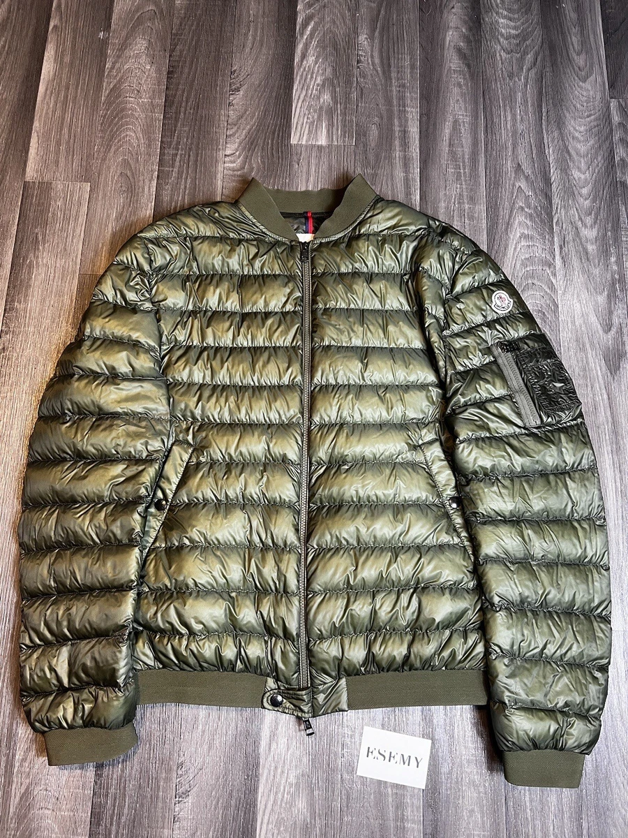 Moncler Aidan Bomber Puffer Jacket Khaki Green Size 7 Fits XL