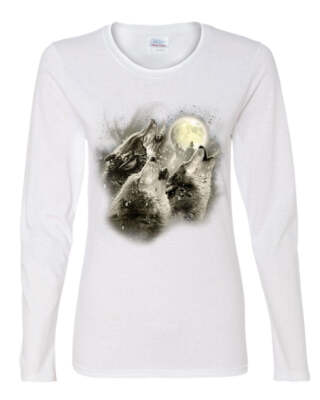 Wolf Howl Women's Long Sleeve Tee Wild Wolf Pack Predator Animals Nature Moon