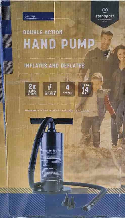Bomba de mano Stansport doble acción camping senderismo aire libre infla desinfla Foto 3 de 4