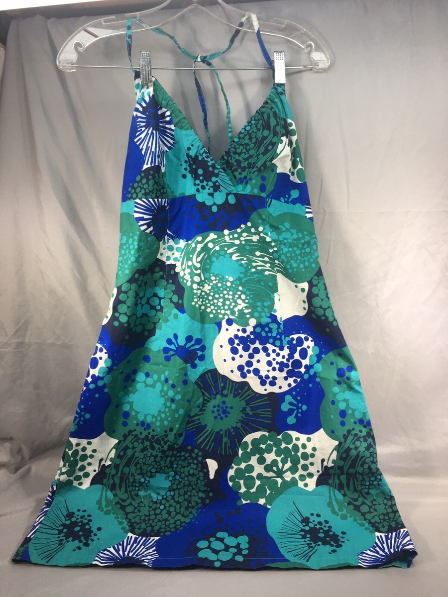 H & M Women's Halter Cotton Summer Dress Blue Green Batik Print Size 10 |  eBay
