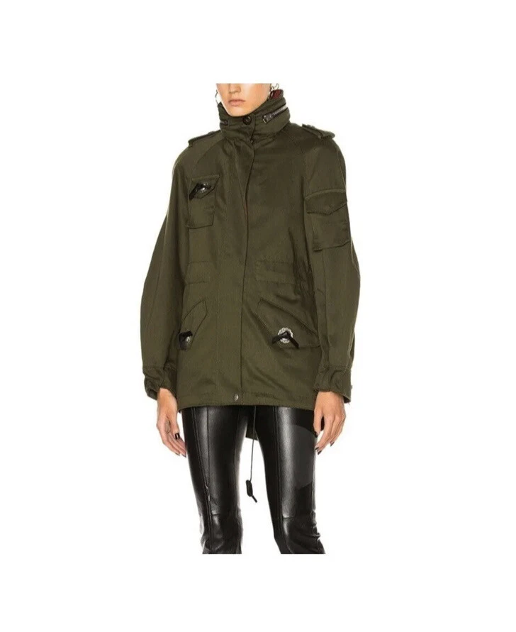 Cappotto Coach Felce Parka Militare Taglia 00 Donna Rosa Fodera Cappuccio Girovita