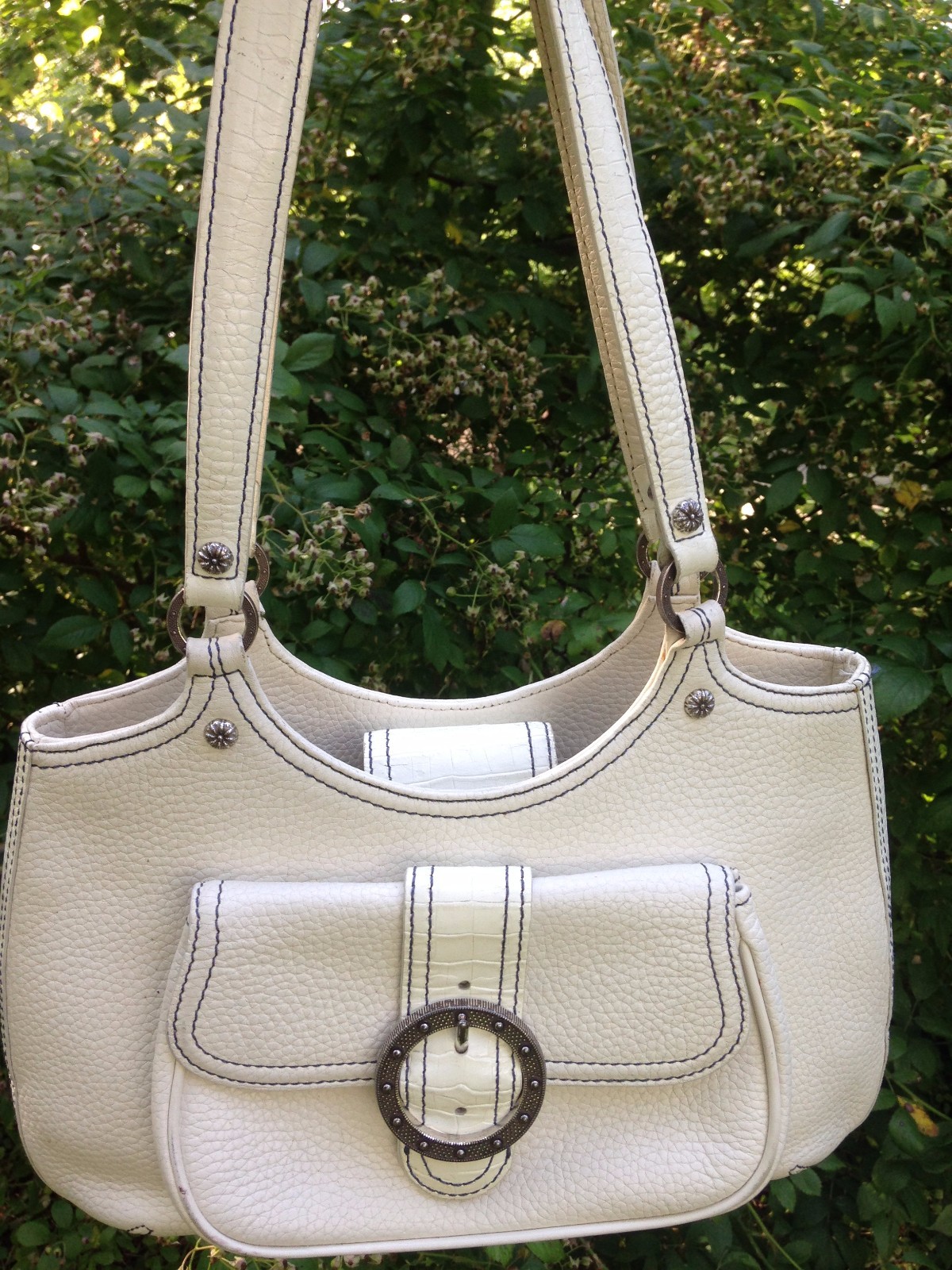 PONY Borsa a mano BRIGHTON bianca vintage in pelle borsa tote borsa a tracolla media