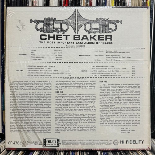 CHET BAKER - DAS WICHTIGSTE JAZZALBUM VON 1964/65 (VINYL LP) COLPIX CP 476 - Bild 2 von 4