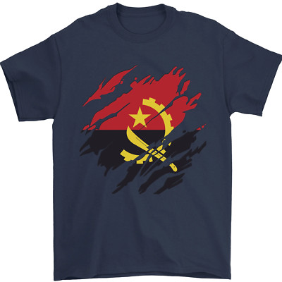 Torn Angola Flag Angolan Day Football Mens T-Shirt 100% Cotton