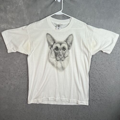 Vintage 90s German Shepard Dog Puppy T Shirt Adult Large White Mens - Picture 1 of 11
