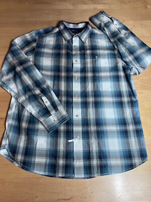 NORTH FACE SHIRT Button Up Long Sleeve Blue Plaid Large 30x23.5 EUC