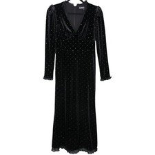 BCBG Maxazria Womens Midi Dress Size 0 Black Velvet Studded Lace Trim Cocktail