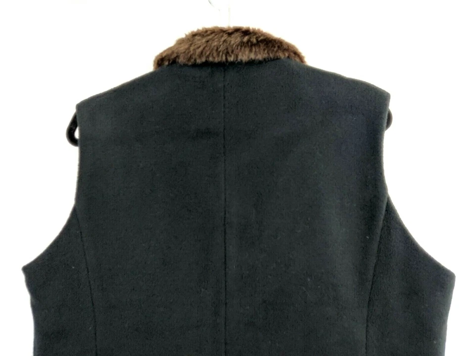 Chaleco polar Bob Mackie pequeño negro multi cachemira bordado cuello de piel sintética Foto 4 de 4