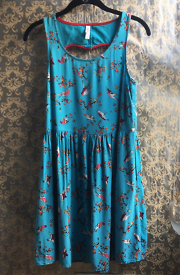 blue bird print dress Whimsical Blue Bird Dress M / Blue
