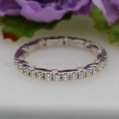 1.00ct Full Eternity Round Cut Moissanite Engagement Ring 14k White Gold Size 7