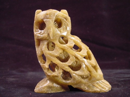 Vintage chinesische handgeschnitzte Skulptur Speckstein Mutter Eule mit Baby innen - Bild 3 von 5