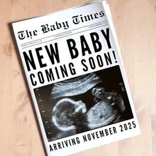 New Baby Announcement Newspaper, Baby On the Way Pregnancy Reveal Custom Newspap