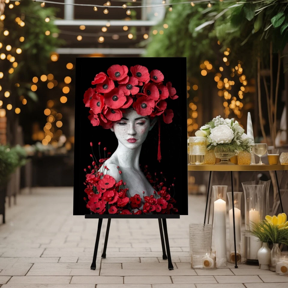 XL LEINWAND BILD BIS 150x100x5 ROTE MOHNBLUMEN FRAU GEMÄLDE NATUR MODERN SCHWARZ - Bild 3 von 4