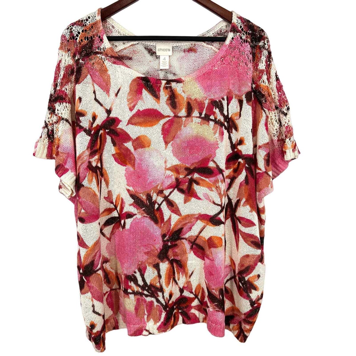 Chicos Plus Size XXL 2X Pink Floral Knit Sweater Blouse Shirt Top Business - Main Image