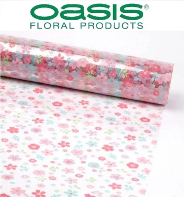 OASIS Rollo de película floral rosa celofán de 80 cm de ancho envoltura de regalo flores dispersas celofán