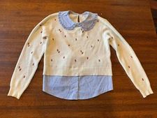 Monoprix Teens Girls Shirt Collared Embroidered Flower Sweater Size 12