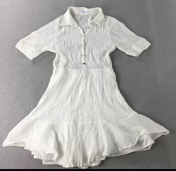 Valleygirl Womens White Short Sleeve Fit Flare Mini Shirt Dress Size 14