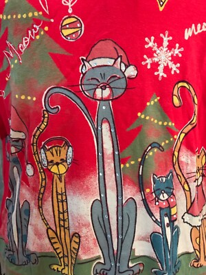 Jess & Jane Meow Meow Cats Top Rhinestone USA Holiday Red Large.......c4