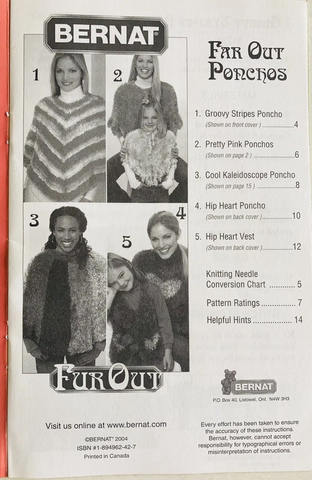 Bernat FUR OUT Far Out Ponchos Booklet 530124 (2004) Poncho Knitting Patterns - Image 2 of 4
