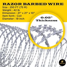 BTO-22 Razor Wire 250 FT Galvanize Steel Razor Barbed Wire Concertina SIMBASTEEL