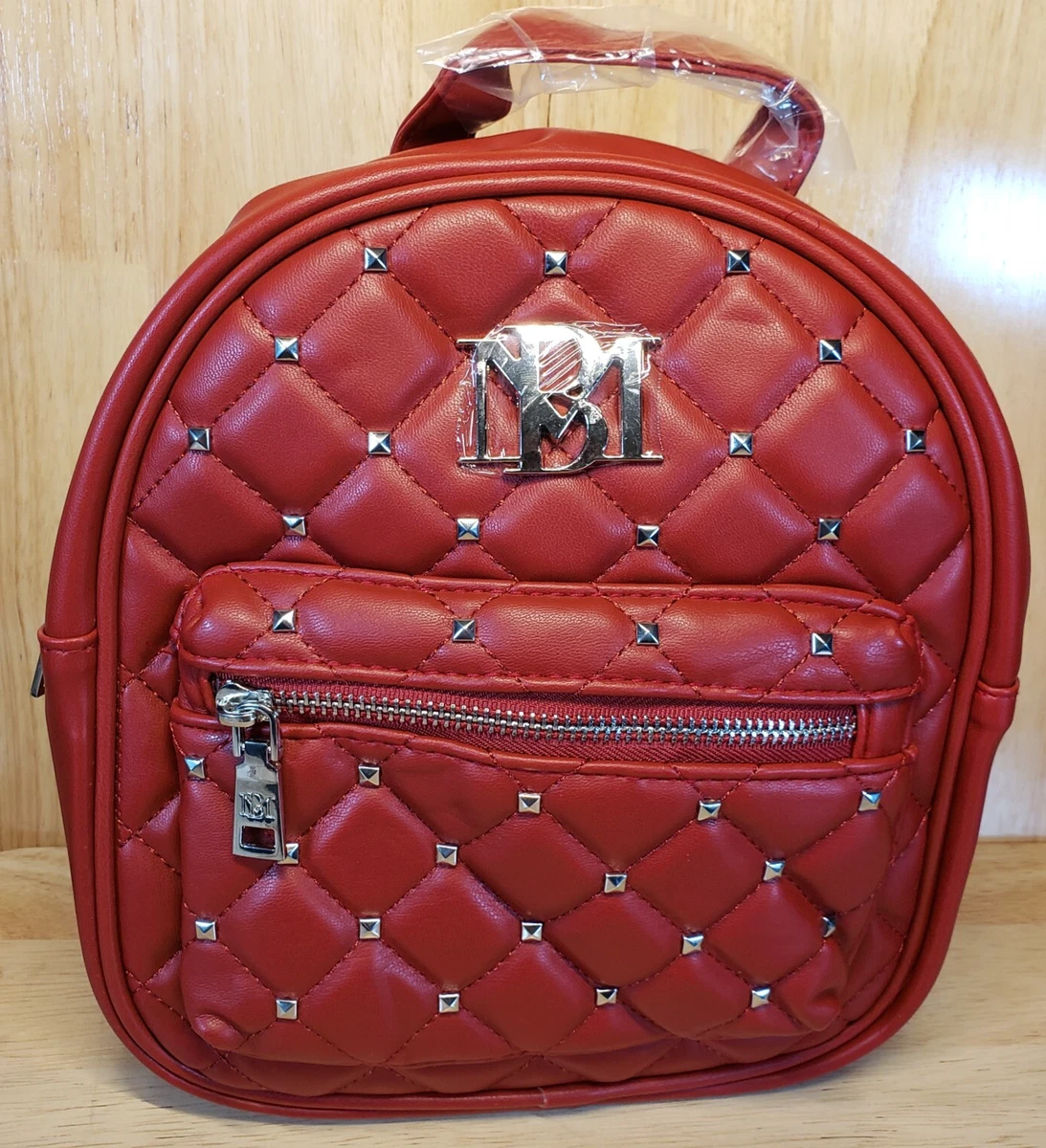 NWT Badgley Mischka Mini Backpack Red Quilted Silver Studded Vegan Leather New Badgley Mischka Mini Backpack Studded Quilted Vegan Leather  main image 3