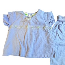 Sesame Street Kids Purple Linen Cotton Floral Embroidered Top Pants Set 24M VTG