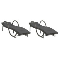 Sonnenliegen 2 Stk. Mit Auflagen Grau Poly Rattan