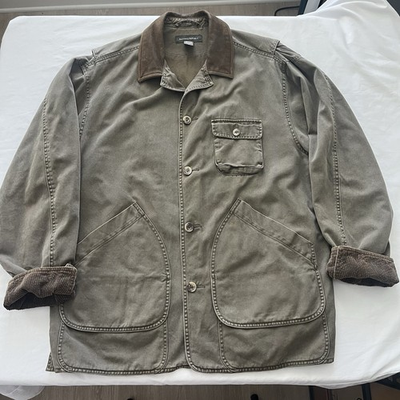 #ad #ad Vtg Banana Republic Chore Coat Men#x27;s Medium Brown Leather Collar Field Jacket $34.99