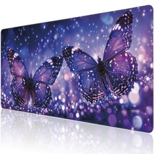 Extended Large Gaming Mouse Pad, Sparkling Purple Butterflies Large Desk Mat ...