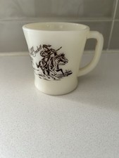 Vintage Fire King Coffee Mug Davy Crockett Horses Wagon D Handle Western