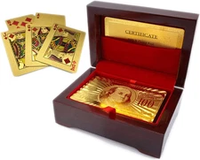 24K Gold Foil Poker Playing Cards with Wooden Box Waterproof Luxury Deck Gift
