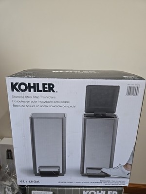 Kohler 6L Stainless Steel Step Trash Bin Soft-Close Lid Durable Pack Of 2 Cans
