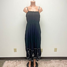 Universal Thread Maxi Sundress Womens Black Button Top Smocked Boho Medium NWT