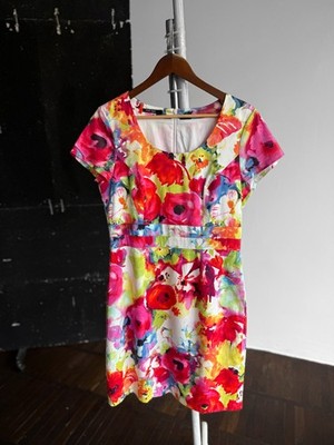 Marc Aurel Womens Watercolor Floral Print Sheath Dress Zipper Size - 40, M/L